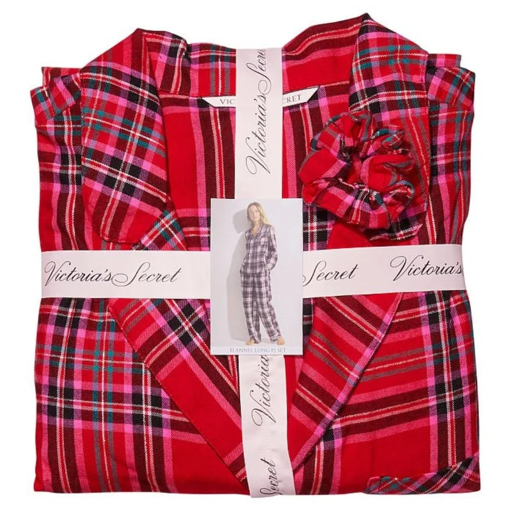 VS Flannel Pajama Set Red Plaid Pajama PJs Long Sleeve Pants Great Present NWT - Picture 7 of 12